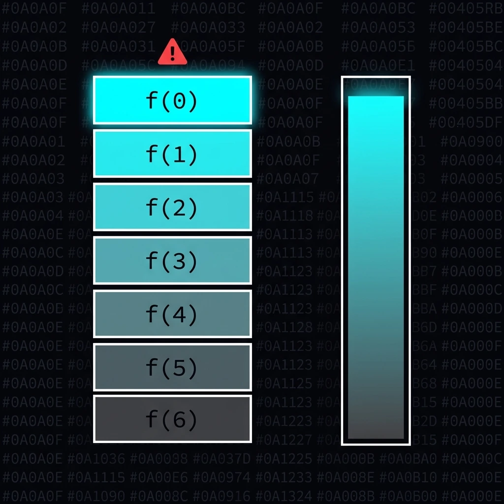 Stack frames growing with each recursive call until overflow